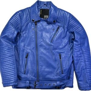 Men's Robert Phillips Blue Faux Leather Biker Jacket Coat - Medium - Excellent!